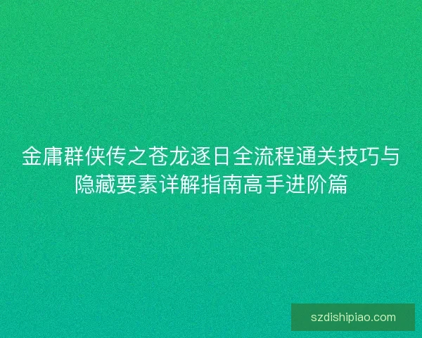 金庸群侠传之苍龙逐日全流程通关技巧与隐藏要素详解指南高手进阶篇