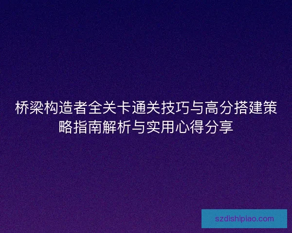 桥梁构造者全关卡通关技巧与高分搭建策略指南解析与实用心得分享